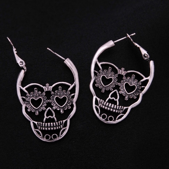 Skull Hoop Earrings - Picture 3 of 6